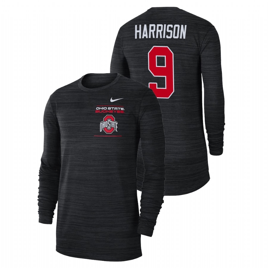 Ohio State Buckeyes Men's NCAA Zach Harrison #9 Black 2021 Sideline Velocity Long Sleeve College Football T-Shirt LOW5149DV